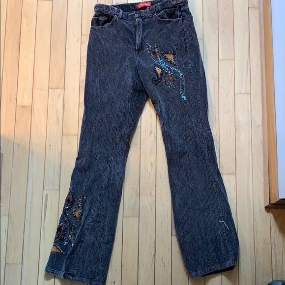 Embroidered corduroy brown/black flare pants - Picture 1 of 4